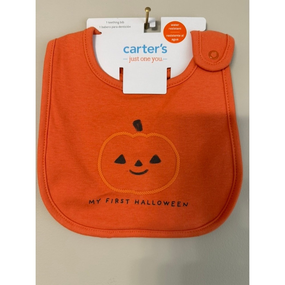 Carter's Teething Bib Baby OS Orange My First Halloween Pumpkin NWT